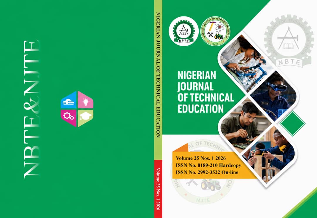 					View Vol. 25 No. 1 (2026): NIGERIAN JOURNAL OF TECHNICAL EDUCATION
				