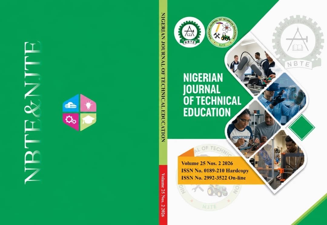 					View Vol. 25 No. 2 (2026): NIGERIAN JOURNAL OF TECHNICAL EDUCATION
				